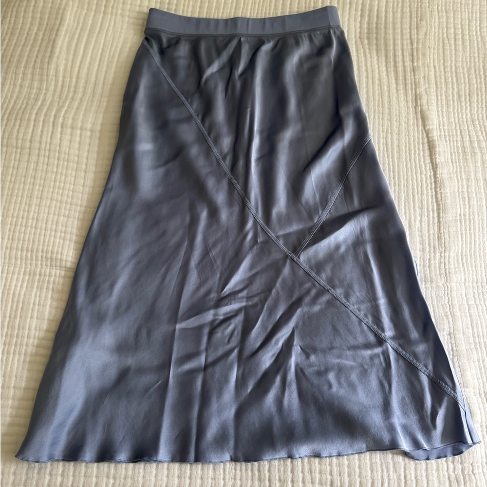 ATM Pale Blue Midi Silk Pull On Small Skirt